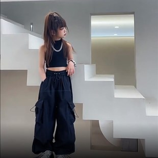 2023韩版潮男女m儿童工装裤高阶休闲街舞运动百搭宽松紧腰长裤子