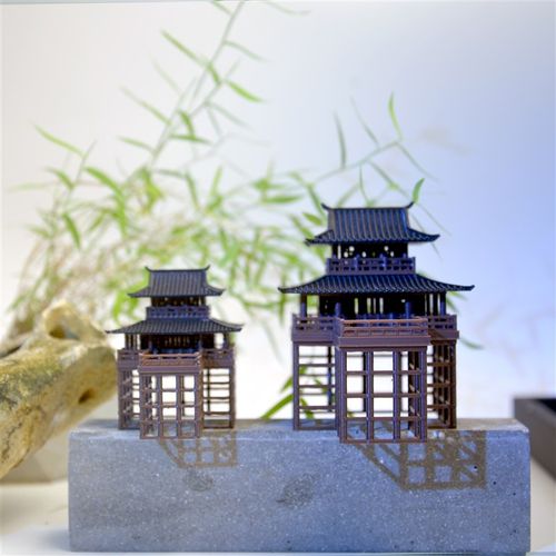 两层吊脚楼造景中式古建3D模型吊脚楼微景观小摆件水陆缸鱼缸庭院