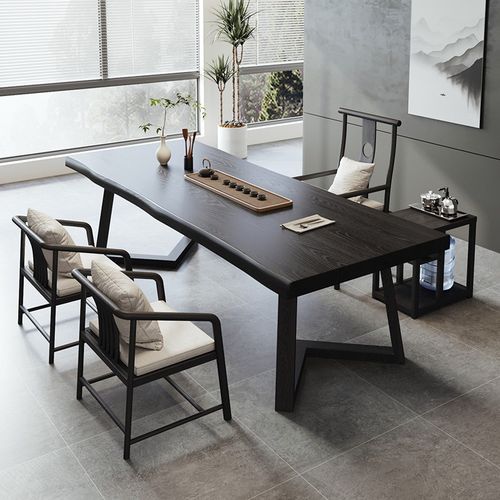 全实木碳化茶桌椅组合客厅家用整板泡茶桌功夫禅意黑色侘寂风茶台