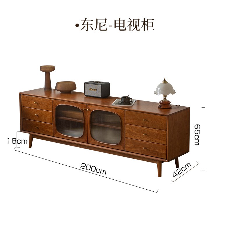 法式复古樱c桃木实木电视柜 简约美式拱形小户型客厅视听柜储物柜
