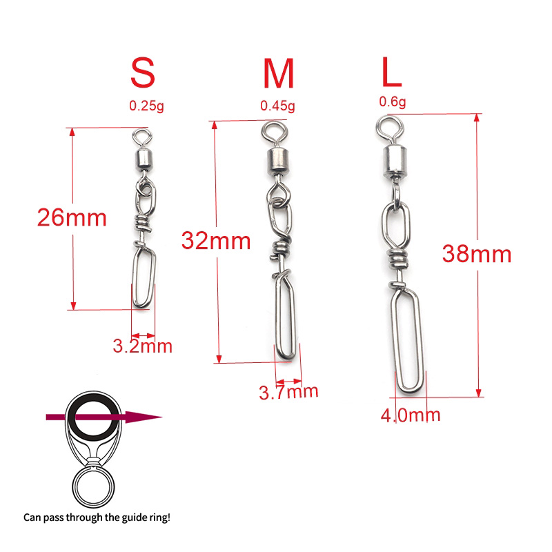 全不锈钢可穿导环别针海钓路亚穿过竿稍环快速别针连接器8字转环