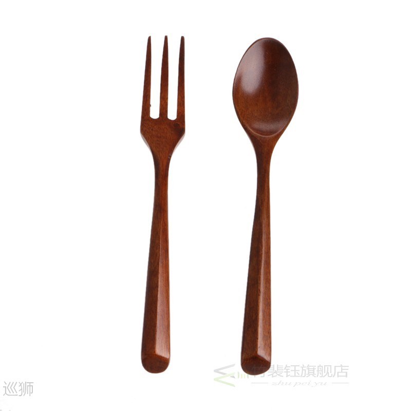 Set Wooden Dinner Spoon Fork Wood Cutlery Salad Cooking Dini