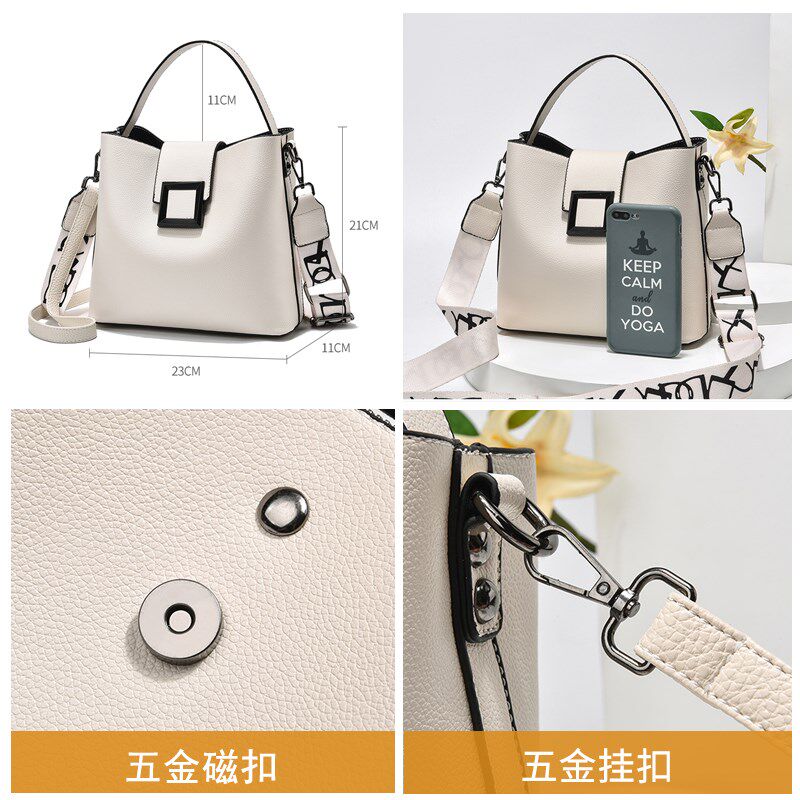时尚女士小包包夏季新款韩版潮百搭手提宽带水桶包个性单肩斜挎包