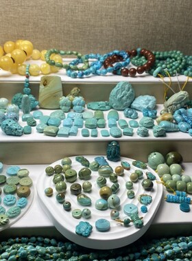 湖北十堰绿松石h高瓷高蓝网花玉化料吊坠雕刻件手串手链DIY设计10