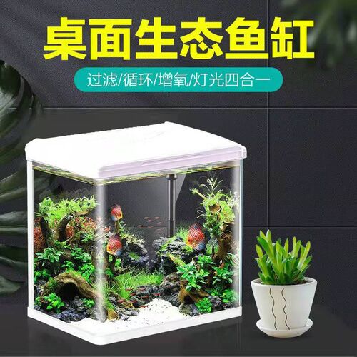 新款免换水懒人桌面鱼缸特色生态增氧水族箱水草缸居家办公风景玻