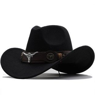 Western Men 速发New Chapeu Black Wool Cowboy Wome Hat Gentle