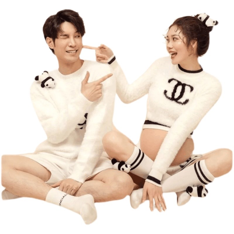 新款影楼孕妇拍照服装情侣运动风摄影孕妇写真孕妈咪针织套装服装