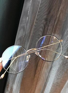 新款档近视眼镜女版防蓝VOU光辐射潮无度数复边古金丝多形素颜