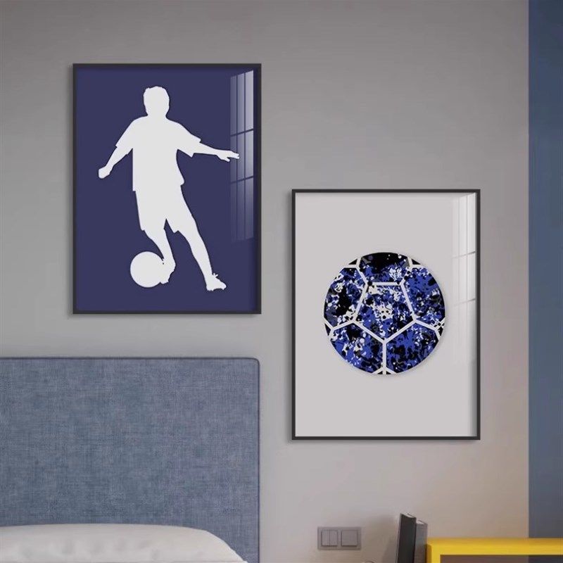 高级感蓝色运动风足球儿童房装饰画男孩青少年卧室床头背景墙挂画,家居饰品,现代装饰画,淘宝优惠券,粉丝福利购,淘宝优惠卷
