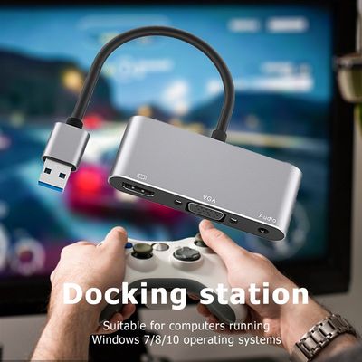 推荐USB 3.0 HUB to VGA HDTV 3.5 Audio Jack Adapter Dock 3in1