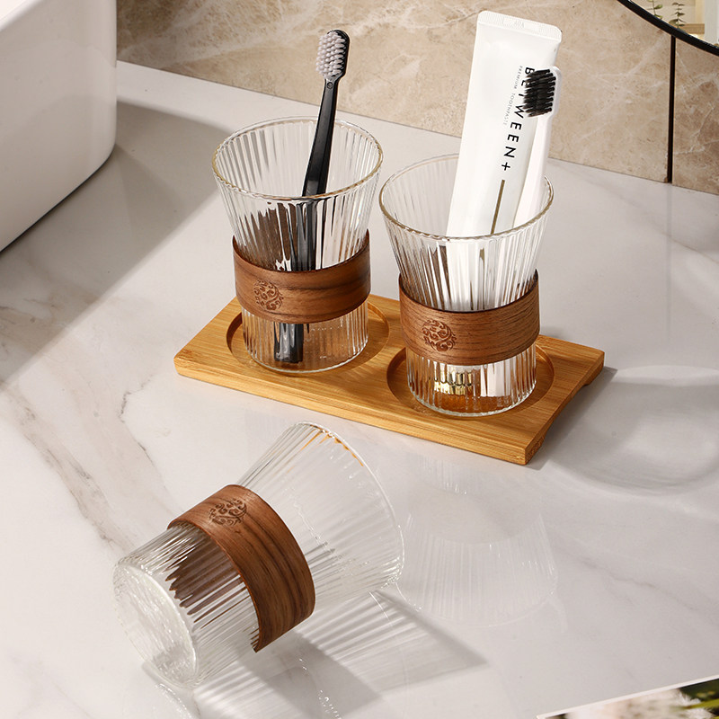 高颜值网红款刷牙杯家用玻璃漱口杯情侣卫生间牙刷杯子置物架套装
