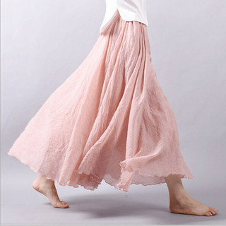 推荐14 Colors Linen Maxi Skirt Pleated Vintage Boho Maxi Lon