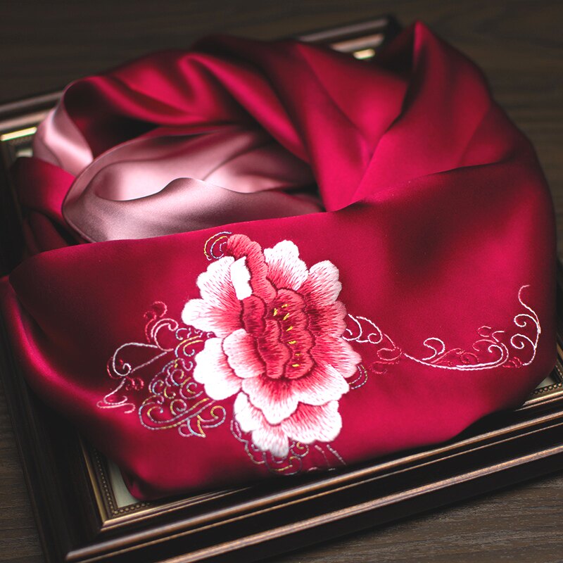 真丝苏绣围巾桑蚕丝刺绣丝巾春秋苏州绣美绣花围脖送妈妈特色礼品