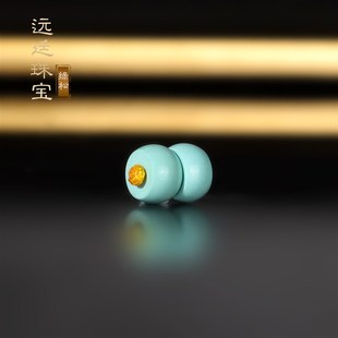 原矿天然绿松石隔珠4.8x2.8mm一对 高瓷湖北十堰绿松散珠隔片配珠