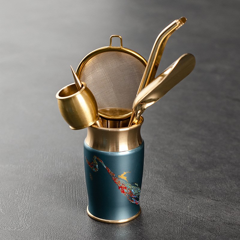 现货漆彩纯铜茶道六君子套装功夫茶具配件大全泡茶工具茶刀夹勺茶