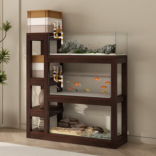 实木花架鱼缸架子家用客厅落地摆放架多层高低错落三层置物架底架