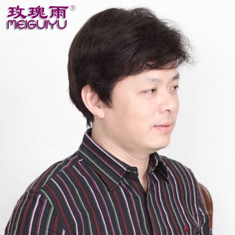 新款高档假发男短l发男士假发中老年男士真发假发短发男商务真发