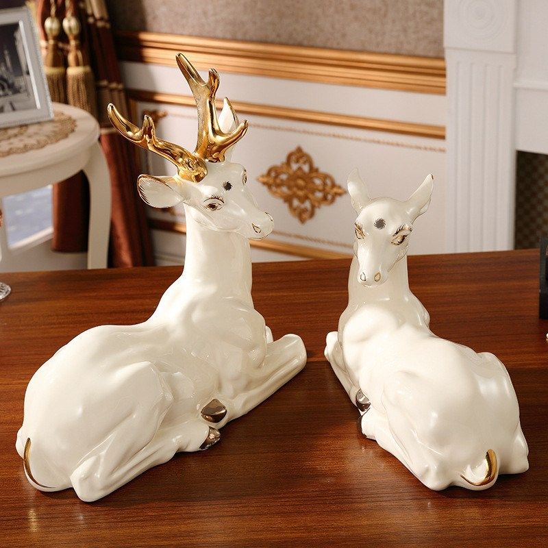 欧式奢华陶瓷鹿摆件一对客厅玄关电视柜家具样板房软装饰品摆设,畜牧/养殖物资,特种养殖设备,淘宝优惠券,粉丝福利购,淘宝优惠卷