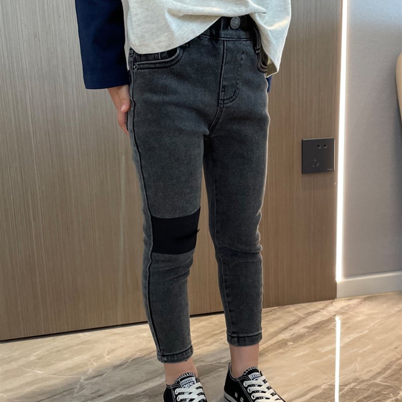 女童小脚修身牛仔裤子黑灰破洞瘦版铅笔裤紧身2023春季女孩长裤潮