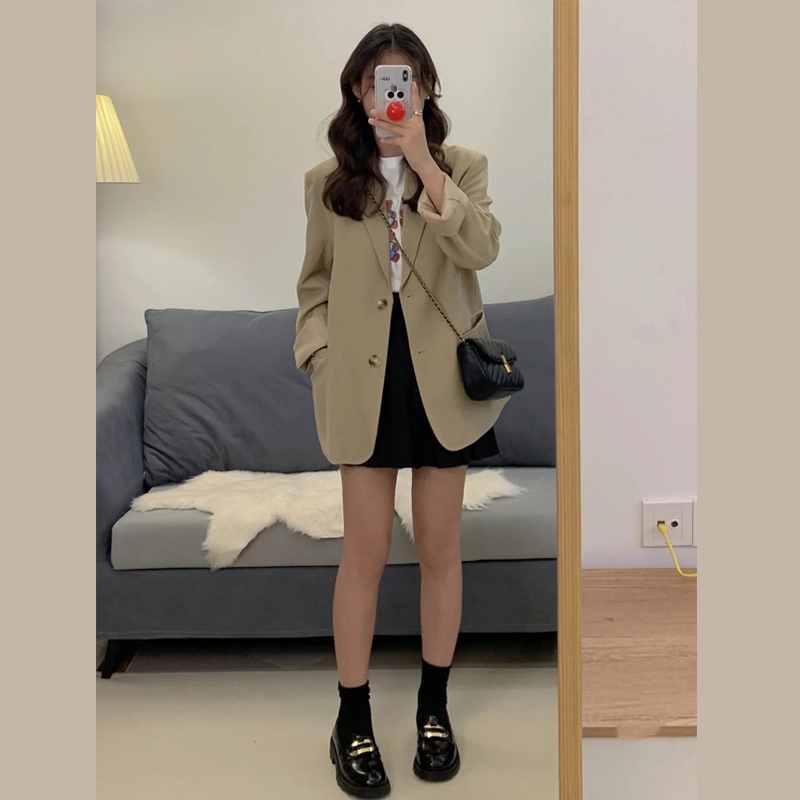 高级感卡其色小个子西装外套女2023早春秋装新款韩版宽松休闲西服