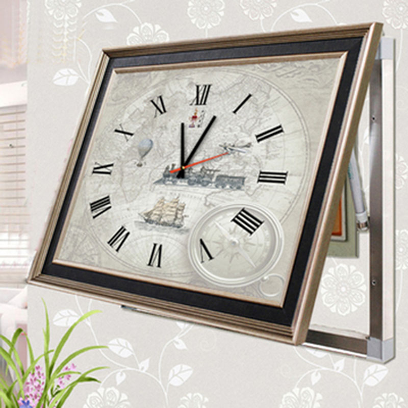 极速电表箱装饰画钟表欧式复古美式液压玻璃面配电箱装饰客厅遮挡图片