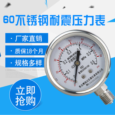 不锈钢压力表Y60全304不锈钢1.6MPaK高精度耐腐蚀氨气耐震压力表