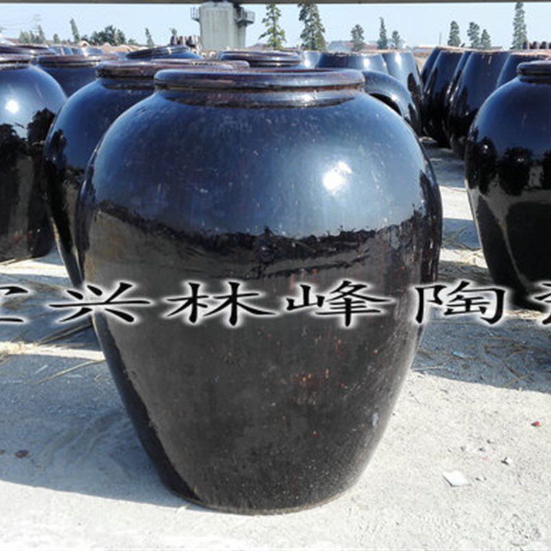宜兴土陶酒坛200公斤400斤容量黑釉圆口陶瓷酒坛发酵缸窖藏酒瓮