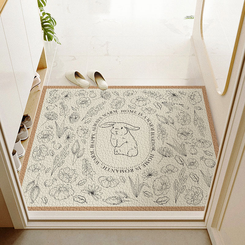 简约复古兔年入户门口p地垫玄关进门皮革免洗可擦脚垫户外野餐地
