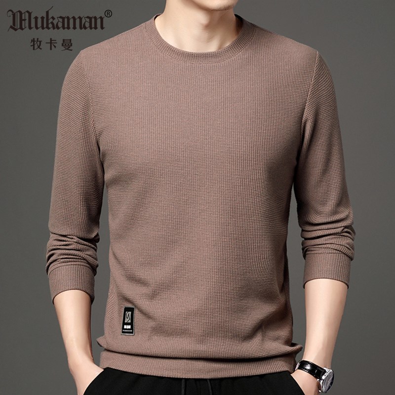 男士t恤长袖棉质春秋上衣圆领休闲卫衣打底衫外穿春秋衣无领小衫