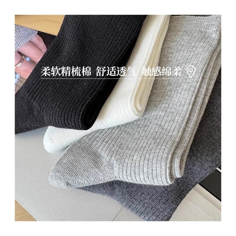 灰色袜子女中筒袜春秋款棉韩版长筒白色夏季薄款堆堆袜配小皮鞋