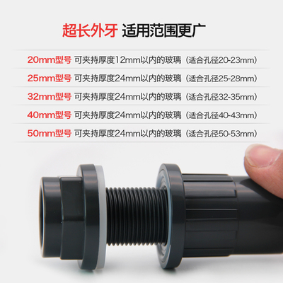 三厘管件鱼缸加长加宽上下水接头配件UPVC溢流背U包开孔对丝配件
