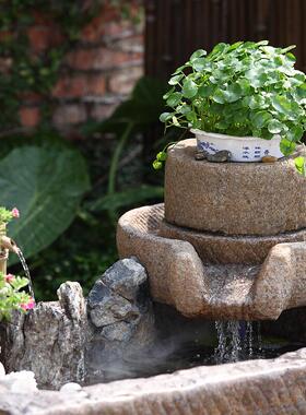 石磨假山石配件流水磨盘民宿景观装饰阳台庭院花园喷泉摆件造景