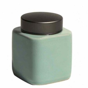 空山新雨方形茶叶罐密封罐防潮陶瓷茶叶储存罐金属盖便携茶罐