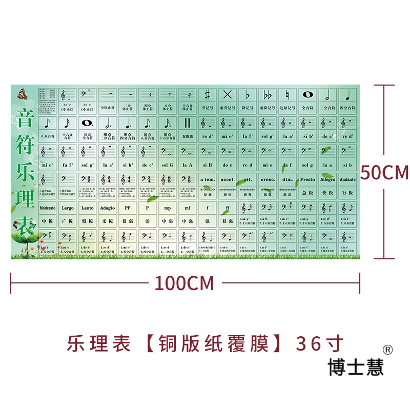 现货速发五线谱识谱神器钢琴墙贴大谱表对照表挂图乐理符号儿童小