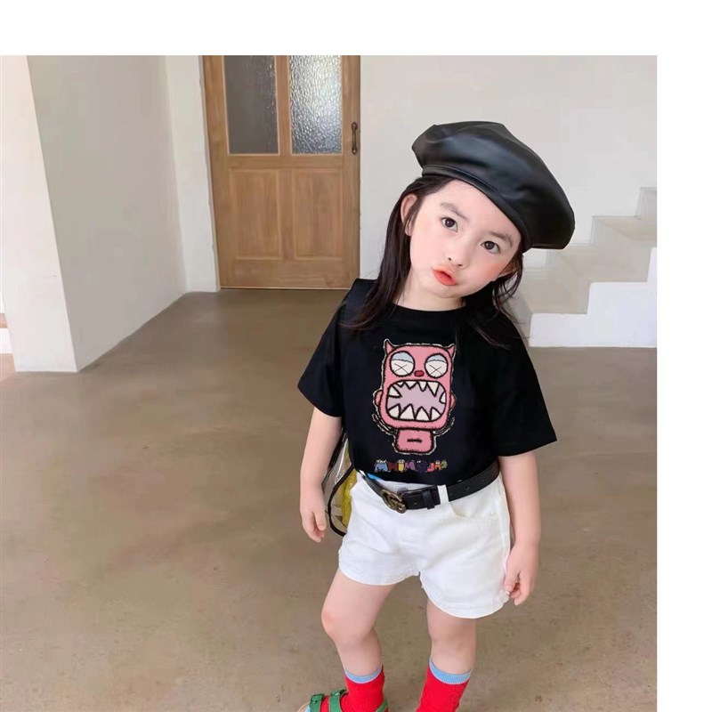 现货高端网红炸街亲子装夏装一家三四口母L子母女短袖t恤韩版宽松