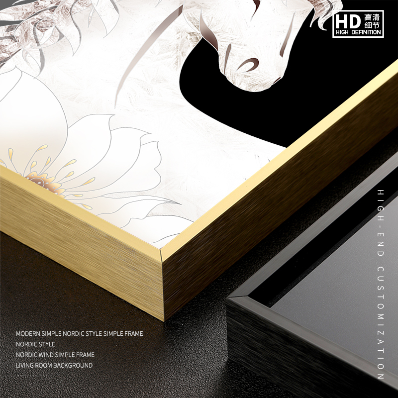 独角兽装饰画 现代客厅轻奢风大气马的画像挂画玄关壁画晶瓷画图片