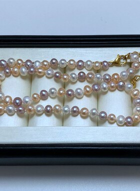 5-6mmc天然白色近圆淡水珍珠项链粉色紫色绕颈款首饰女款可调节