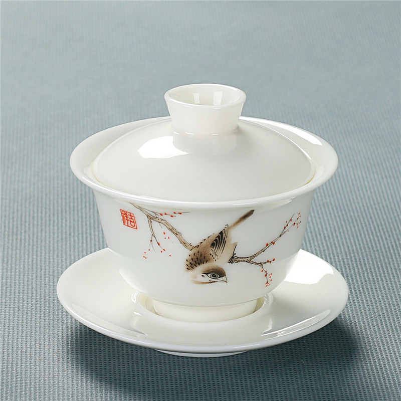 德化白瓷羊脂玉功夫茶具单品盖碗茶壶公道茶杯洗茶道六君子茶叶罐