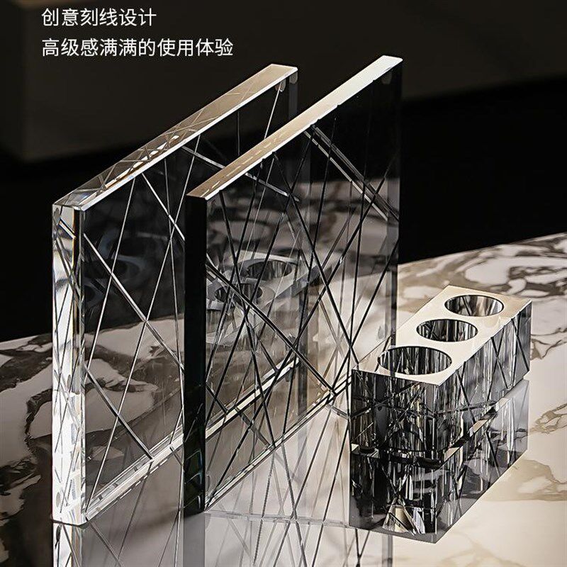 现代轻奢洗漱台面置物架水晶玻璃牙具漱口杯收纳托盘家居浴室软装