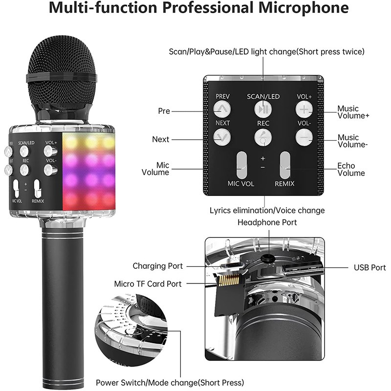 Wireless Karaoke Microphone Handheld Portable Speaker Home K