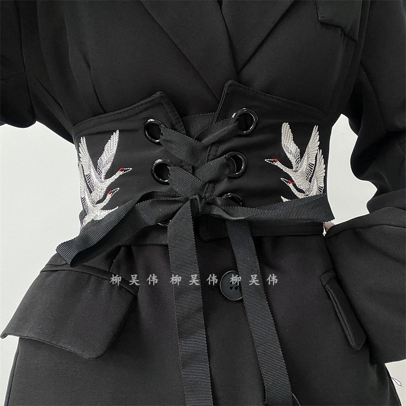 仙鹤腰带女宽布料装饰连衣裙子西装收腰外搭汉服古风绑带腰封束腰