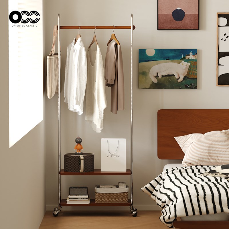 北欧实木衣帽架可移动落地多功能收纳挂衣架卧室小型中古风置物架