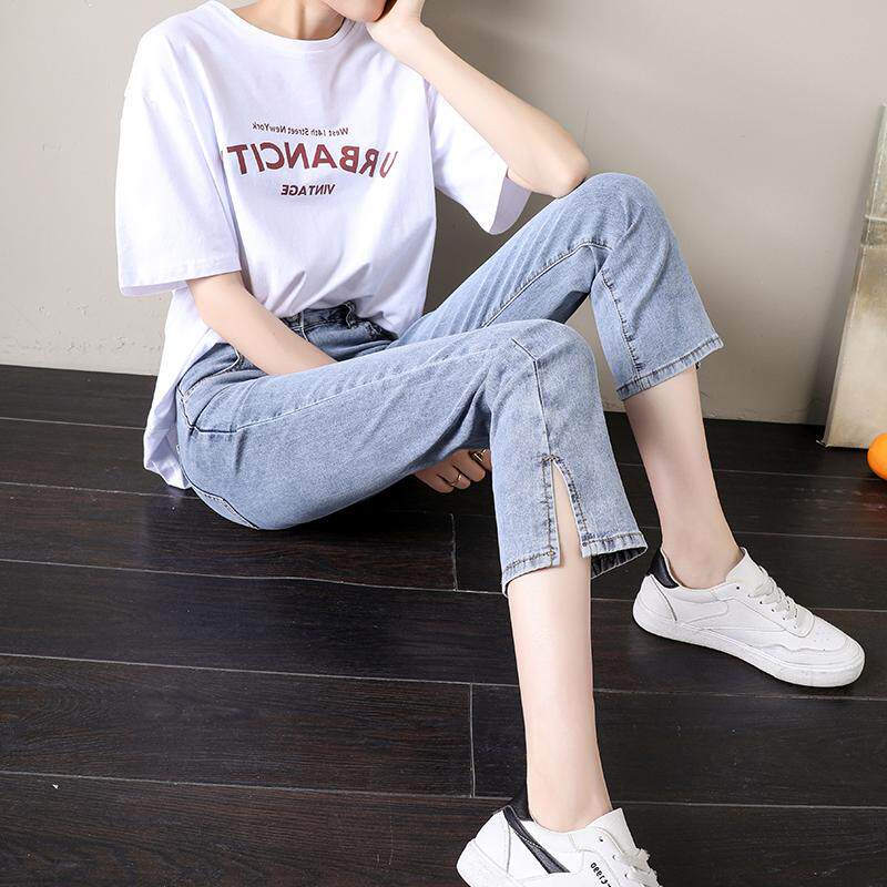 直筒宽松牛仔裤女夏季薄款2022新款高腰显瘦浅色垂感九分休闲女裤