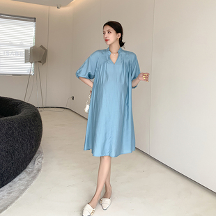 孕妇夏装连衣裙大码孕晚期孕妇装夏款2023新P款夏季v领职业装裙子
