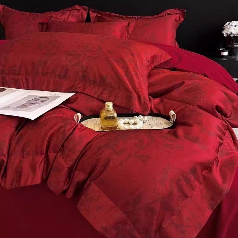 中式新婚结婚四件套大红色陪嫁床单被套婚庆床上用品婚房喜被,床上用品,婚庆床品套件,淘宝优惠券,粉丝福利购,淘宝优惠卷