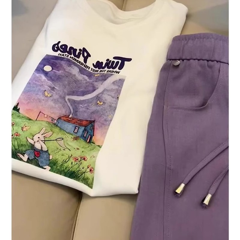 哺乳衣外出辣妈款夏季时尚女装显瘦T恤上衣+裤子两件套装喂奶衣服