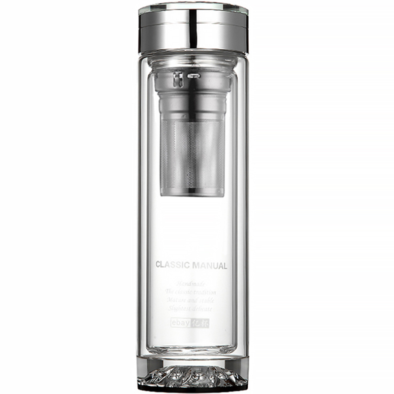 高档双层玻璃杯男女士商务水w杯加厚隔热保温杯子过滤带盖水晶茶