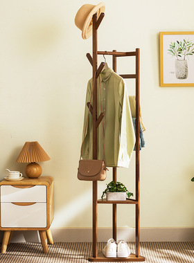 简易衣帽架挂衣架落地客厅卧室y儿童衣架创意实木质衣服架子帽子