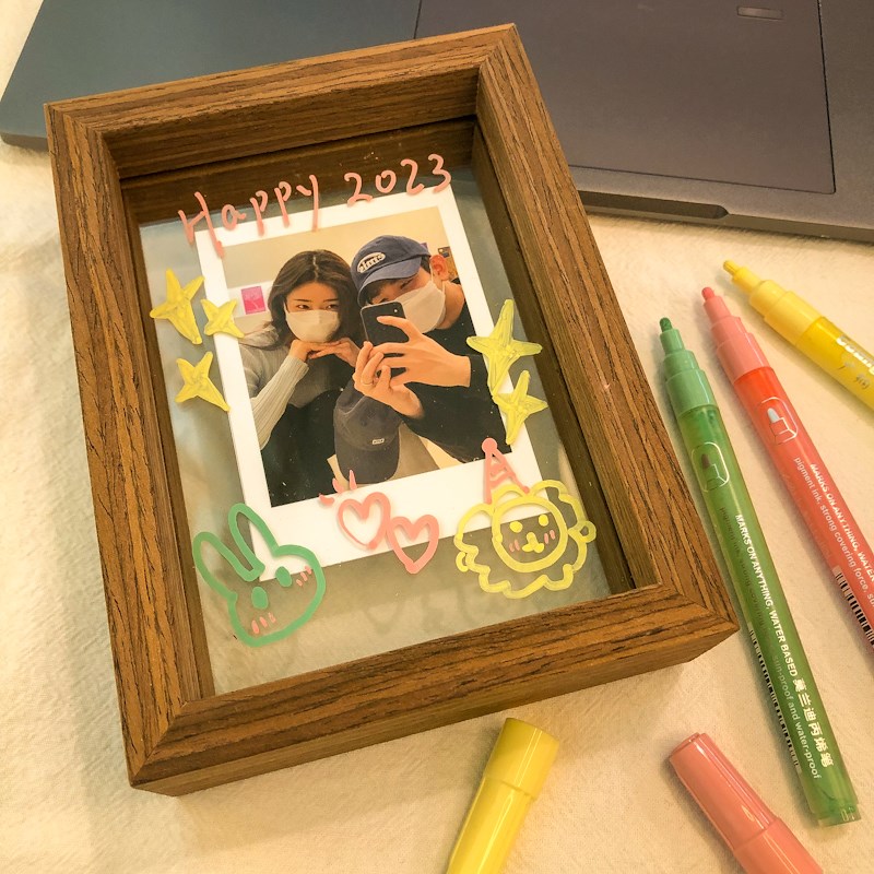 26N周年结婚纪念日情侣拍立得diy相G册相框礼物画画涂鸦木质摆件
