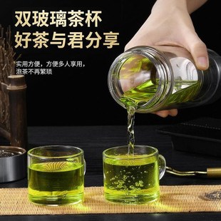 雙層玻璃杯茶g水分離泡茶杯子男女士便攜透明隔熱水杯定制印字